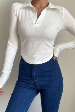 Slim Fit Long Sleeve V-Neck T-Shirt Top - Simple Solid Color Basic for Women - Sexy European & American Style Fashion Essential