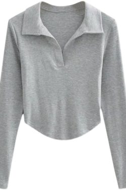 Slim Fit Long Sleeve V-Neck T-Shirt Top - Simple Solid Color Basic for Women - Sexy European & American Style Fashion Essential
