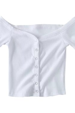 Slim Fit One-Shoulder Ribbed Crop Top T-Shirt for Women - European American Style, Short Sleeve, High Waist, Stretchy Fashion Top