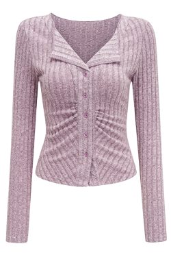 Slim Fit Retro Ribbed Long Sleeve Knitted Cardigan for Women - European and American Style, Flattering Stretchy Top