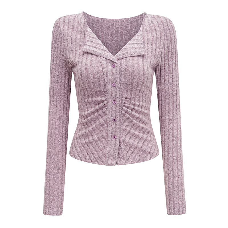 Slim Fit Retro Ribbed Long Sleeve Knitted Cardigan for Women - European and American Style, Flattering Stretchy Top Slim Fit Retro Ribbed Long Sleeve Knitted Cardigan for Women - European and American Style, Flattering Stretchy Top