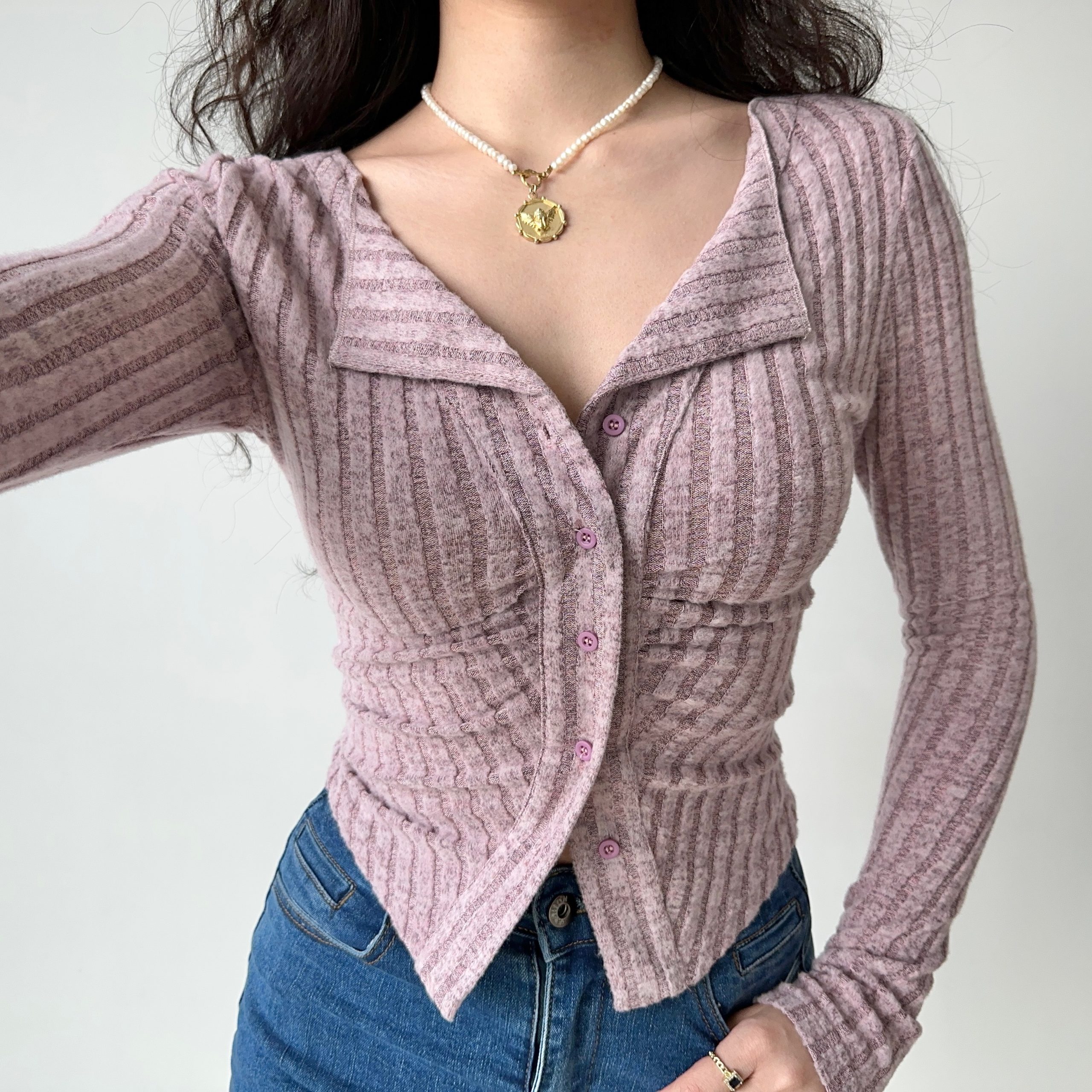 Slim Fit Retro Ribbed Long Sleeve Knitted Cardigan for Women - European and American Style, Flattering Stretchy Top Slim Fit Retro Ribbed Long Sleeve Knitted Cardigan for Women - European and American Style, Flattering Stretchy Top