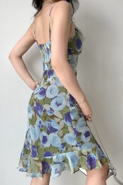 Slim Fit Ruffled Bodycon Camisole Dress - Self-Made European American Style Printed Summer Dress for Women, Y2K Fashion