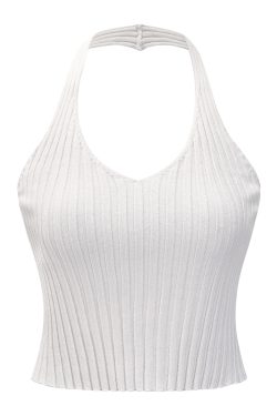 Slim-Fit Sexy V-Neck Backless Halter Knitted Vest - Women's Short Top in European & American Style, Trendy Y2K Fashion