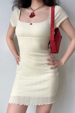 Slim Fit Square Neck Jacquard Dress - Solid Color, Short Sleeve, Bodycon Summer Style - European & American Fashion