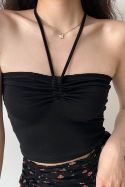 Slim-Fit Strapless Halter Crop Top for Women - Sexy Summer Style, European and American Fashion, Perfect for Y2K and Night Out Looks