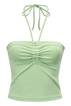 Slim-Fit Strapless Halter Crop Top for Women - Sexy Summer Style, European and American Fashion, Perfect for Y2K and Night Out Looks