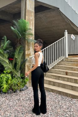 Slimming Black High-Waisted Flared Pants for Women - Stretchy Butt-Lifting Base Layer Leggings, Y2K Style