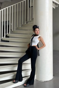 Slimming Black High-Waisted Flared Pants for Women - Stretchy Butt-Lifting Base Layer Leggings, Y2K Style