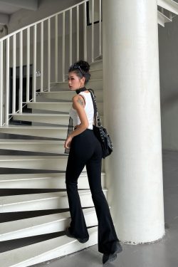 Slimming Black High-Waisted Flared Pants for Women - Stretchy Butt-Lifting Base Layer Leggings, Y2K Style