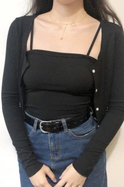 Slimming Knitted Camisole and Cardigan Two-Piece Set for Women - Fashionable Layering Essential, Perfect for Y2K and Casual Styles