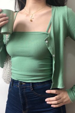 Slimming Knitted Camisole and Cardigan Two-Piece Set for Women - Fashionable Layering Essential, Perfect for Y2K and Casual Styles