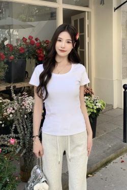 Solid Color Short Sleeve T-Shirt for Women - Versatile Slim Fit Summer Top, Casual Essential, Perfect for Everyday Wear