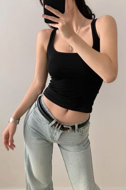 Solid Color Sleeveless Tank Top for Women - Casual Slim Fit Sportswear - American Style 90s Inspired Fashion Outerwear