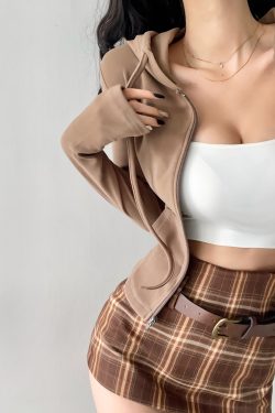 Solid Color Slim Fit Hooded Zip-Up Sweatshirt for Women - Basic Autumn Winter Outerwear, Flattering American Style