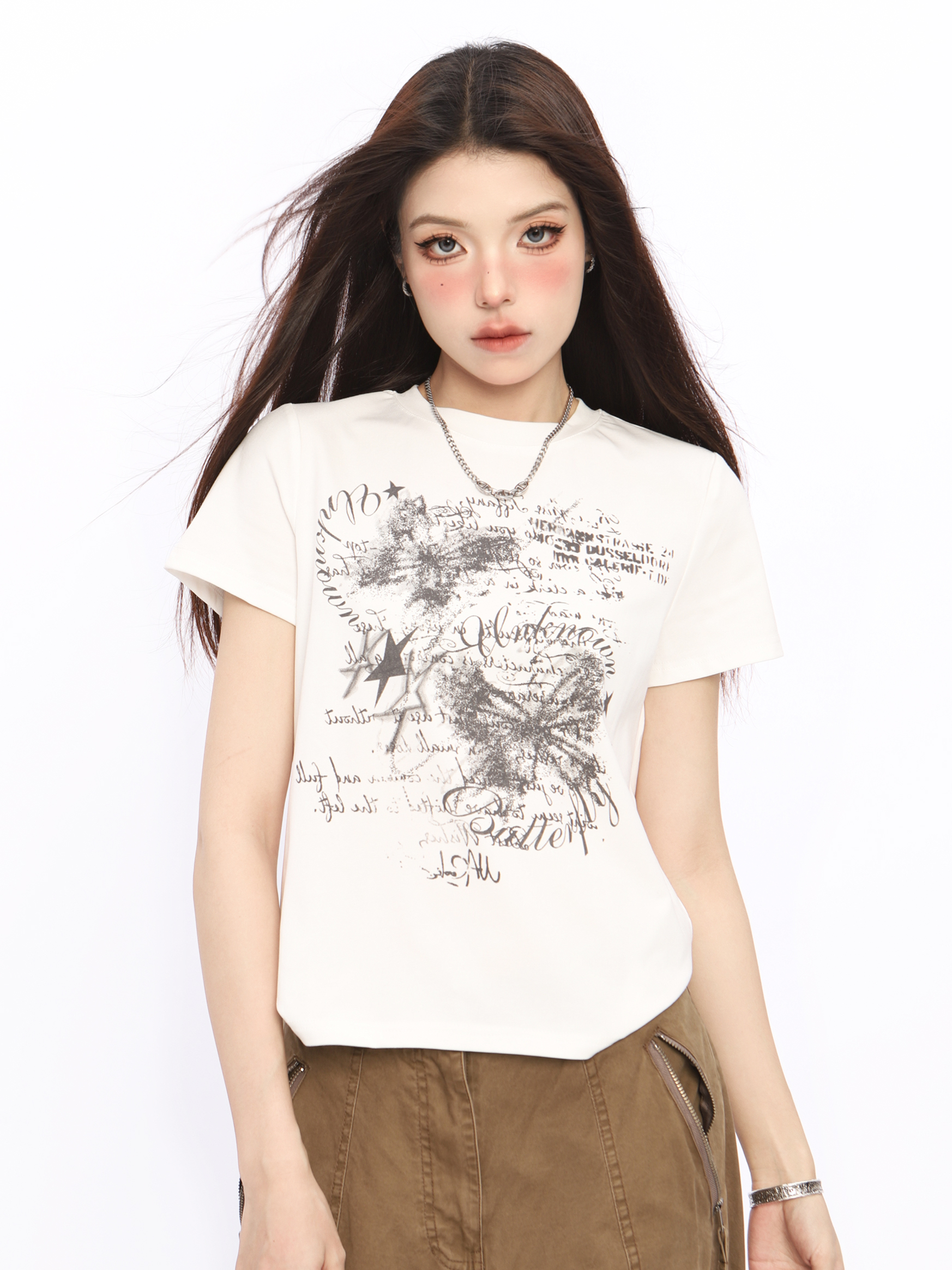 Spicy Girl Butterfly Design Cropped T-Shirt - American Style Short Sleeve Slim Fit Top for Women - Summer 2024 Fashion Spicy Girl Butterfly Design Cropped T-Shirt - American Style Short Sleeve Slim Fit Top for Women - Summer 2024 Fashion