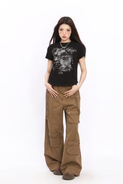 Spicy Girl Butterfly Design Cropped T-Shirt - American Style Short Sleeve Slim Fit Top for Women - Summer 2024 Fashion