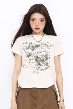 Spicy Girl Butterfly Design Cropped T-Shirt - American Style Short Sleeve Slim Fit Top for Women - Summer 2024 Fashion