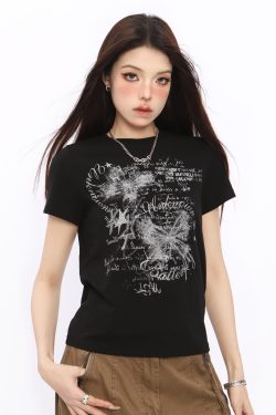 Spicy Girl Butterfly Design Cropped T-Shirt - American Style Short Sleeve Slim Fit Top for Women - Summer 2024 Fashion