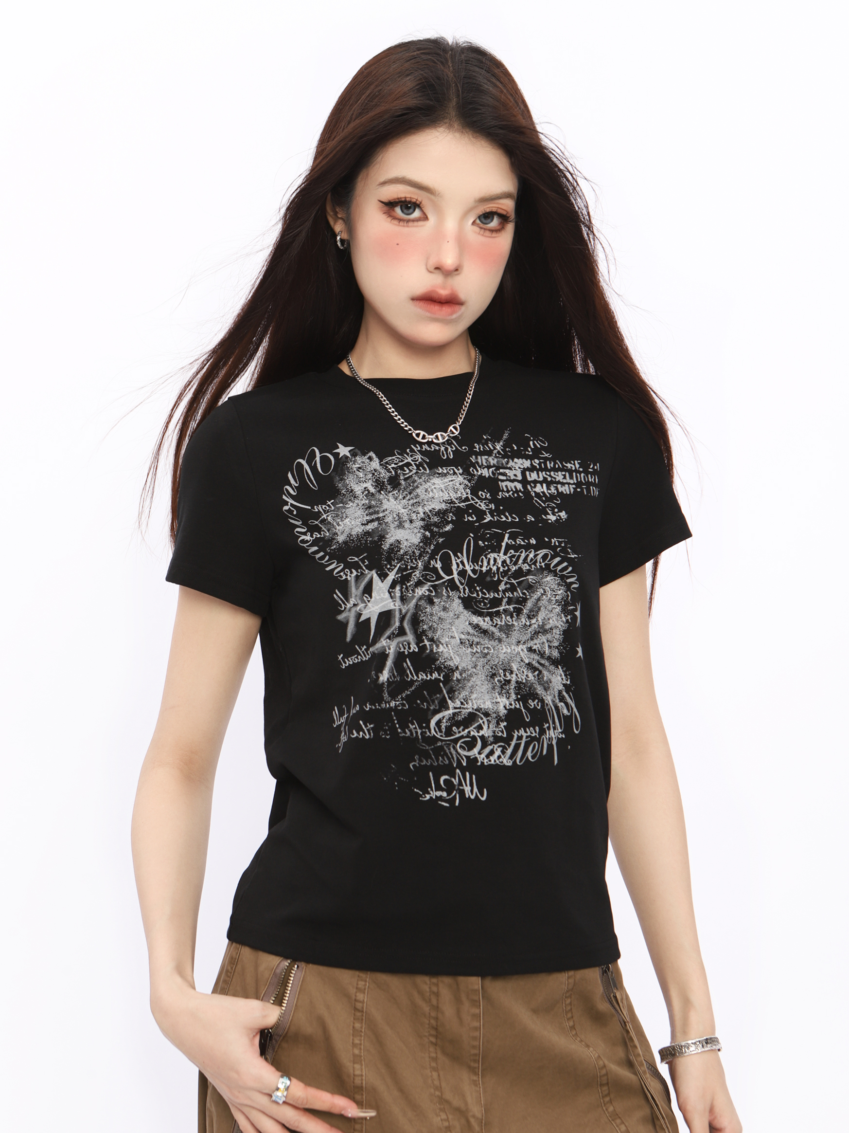 Spicy Girl Butterfly Design Cropped T-Shirt - American Style Short Sleeve Slim Fit Top for Women - Summer 2024 Fashion Spicy Girl Butterfly Design Cropped T-Shirt - American Style Short Sleeve Slim Fit Top for Women - Summer 2024 Fashion