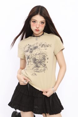 Spicy Girl Butterfly Design Cropped T-Shirt - American Style Short Sleeve Slim Fit Top for Women - Summer 2024 Fashion