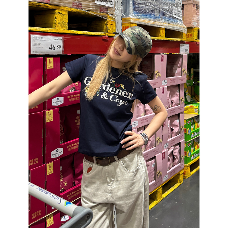 Spicy Girl Embroidered Short-Sleeve T-Shirt for Women - American Style Round Neck High Street Summer Trend Top Spicy Girl Embroidered Short-Sleeve T-Shirt for Women - American Style Round Neck High Street Summer Trend Top