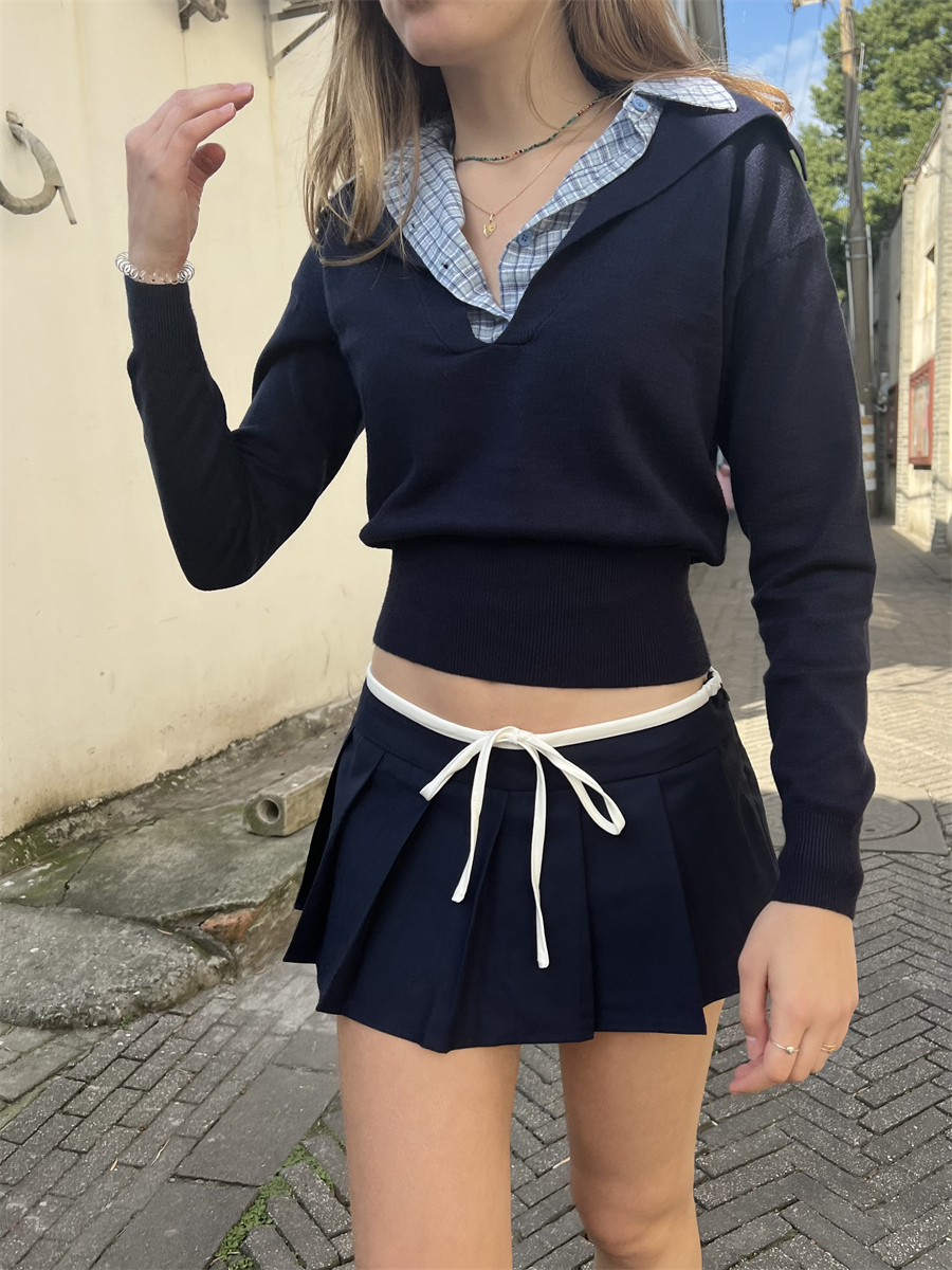 Spliced American Style Casual Set for Women - Low Waist Leggings & Top - Spring 2025 College Style Outfit Spliced American Style Casual Set for Women - Low Waist Leggings & Top - Spring 2025 College Style Outfit