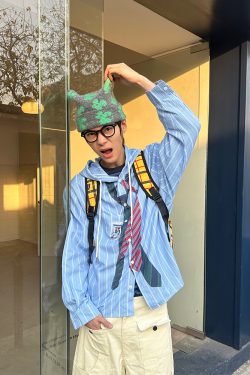 Spring 2025 American Style Tie Print Striped Hoodie Shirt for Men and Women, Loose Casual College Style Top