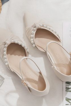 Spring Summer Sheepskin Mary Jane Shoes Chunky High Heel Closed Toe Sandals for Women - Fairy Style Pointed Toe Flats