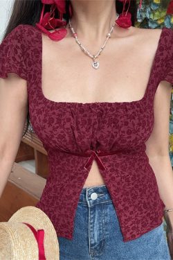 Spring/Summer 2025 Women's Handmade French Square Neck Bow Velvet Mesh Short Sleeve T-Shirt