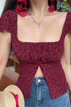 Spring/Summer 2025 Women's Handmade French Square Neck Bow Velvet Mesh Short Sleeve T-Shirt