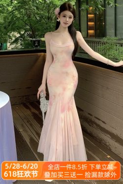 Strapless Mermaid Tulle Slip Long Dress - Elegant Slim Pink Floral Gown for Women - Perfect for Formal Events and Special Occasions