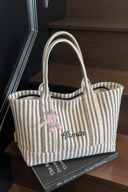 Striped Canvas Tote Bag for Women, 2025 Fashion Handbag, Versatile Large Capacity Shoulder Bag for Commuting and Everyday Use