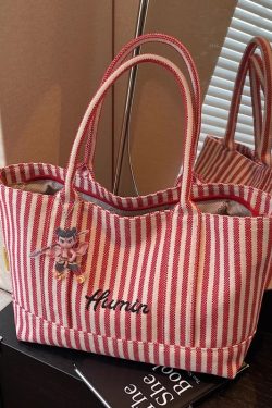 Striped Canvas Tote Bag for Women, 2025 Fashion Handbag, Versatile Large Capacity Shoulder Bag for Commuting and Everyday Use