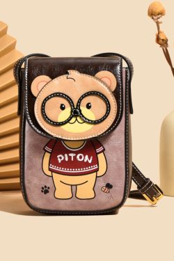 Stylish Cartoon Bear Shoulder Crossbody Bag for Women, 2025 Trendy Small Square Phone Bag, Cute Fashion Accessory