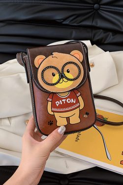 Stylish Cartoon Bear Shoulder Crossbody Bag for Women, 2025 Trendy Small Square Phone Bag, Cute Fashion Accessory