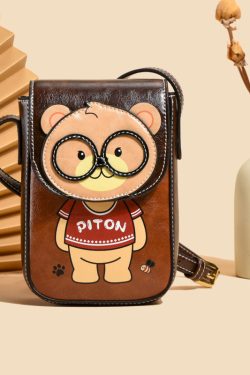 Stylish Cartoon Bear Shoulder Crossbody Bag for Women, 2025 Trendy Small Square Phone Bag, Cute Fashion Accessory