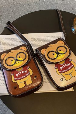 Stylish Cartoon Bear Shoulder Crossbody Bag for Women, 2025 Trendy Small Square Phone Bag, Cute Fashion Accessory