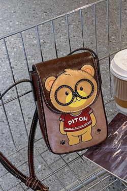 Stylish Cartoon Bear Shoulder Crossbody Bag for Women, 2025 Trendy Small Square Phone Bag, Cute Fashion Accessory