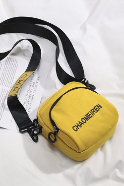 Summer 2025 Casual Hot Yellow Canvas Crossbody Phone Bag with Wide Shoulder Strap for Women