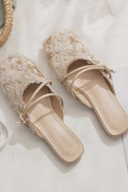 Summer 2025 Sheepskin Open-Toe Slip-On Lazy Shoes for Women - Stylish French Half Slippers for Outdoor Wear