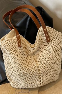Summer 2025 Women’s Cotton Yarn Woven Beach Bag – Large Capacity Seaside Vacation Tote, Stylish Shoulder Bag