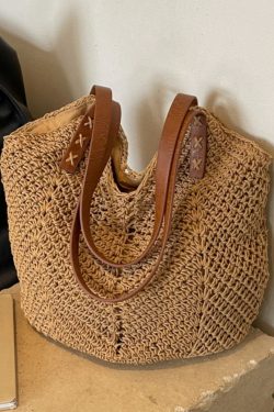 Summer 2025 Women’s Cotton Yarn Woven Beach Bag – Large Capacity Seaside Vacation Tote, Stylish Shoulder Bag
