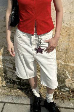 Summer 2025 Women's White Loose Casual Wide-Leg Denim Shorts - Trendy American Style for Effortless Y2K Fashion