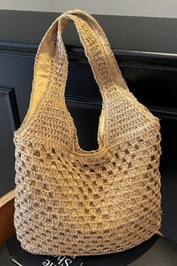 Summer 2025 Women's Woven Beach Tote Bag, Large Capacity Seaside Vacation Shoulder Bag, Lazy Wind Grass Design