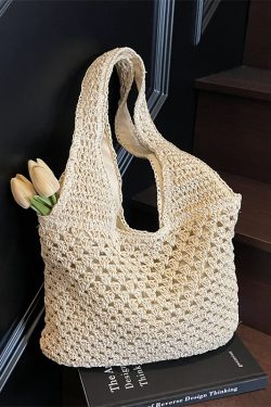 Summer 2025 Women's Woven Beach Tote Bag, Large Capacity Seaside Vacation Shoulder Bag, Lazy Wind Grass Design