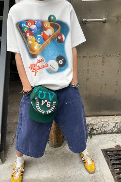 Summer American Pool Letter Print Unisex Loose Casual Short Sleeve T-Shirt - Versatile Round Neck for 90s Inspired Style