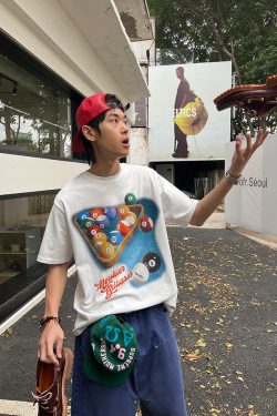 Summer American Pool Letter Print Unisex Loose Casual Short Sleeve T-Shirt - Versatile Round Neck for 90s Inspired Style