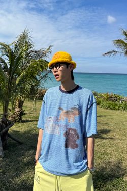 Summer American Vintage Fun Animal Stripe Short Sleeve T-Shirt for Men and Women – Loose Casual Breathable Top, Y2K Style