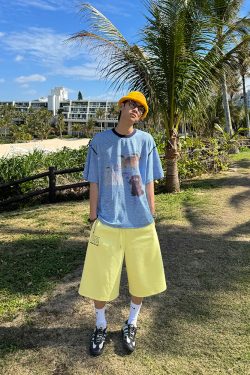 Summer American Vintage Fun Animal Stripe Short Sleeve T-Shirt for Men and Women – Loose Casual Breathable Top, Y2K Style